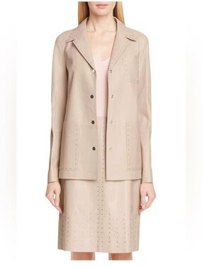 Lafayette 148 Jolissa Lamb Leather Grommet Jacket Glazed Size M